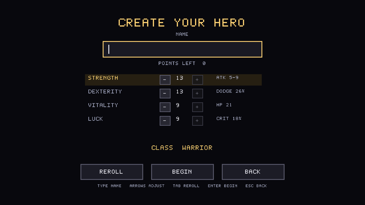 Point-buy character creation screen
